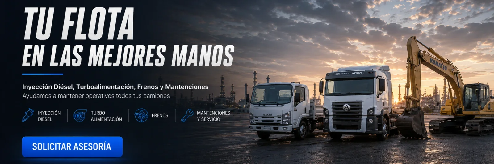 Tu flota en las mejores manos: inyección diésel, turboalimentación, frenos y mantenciones