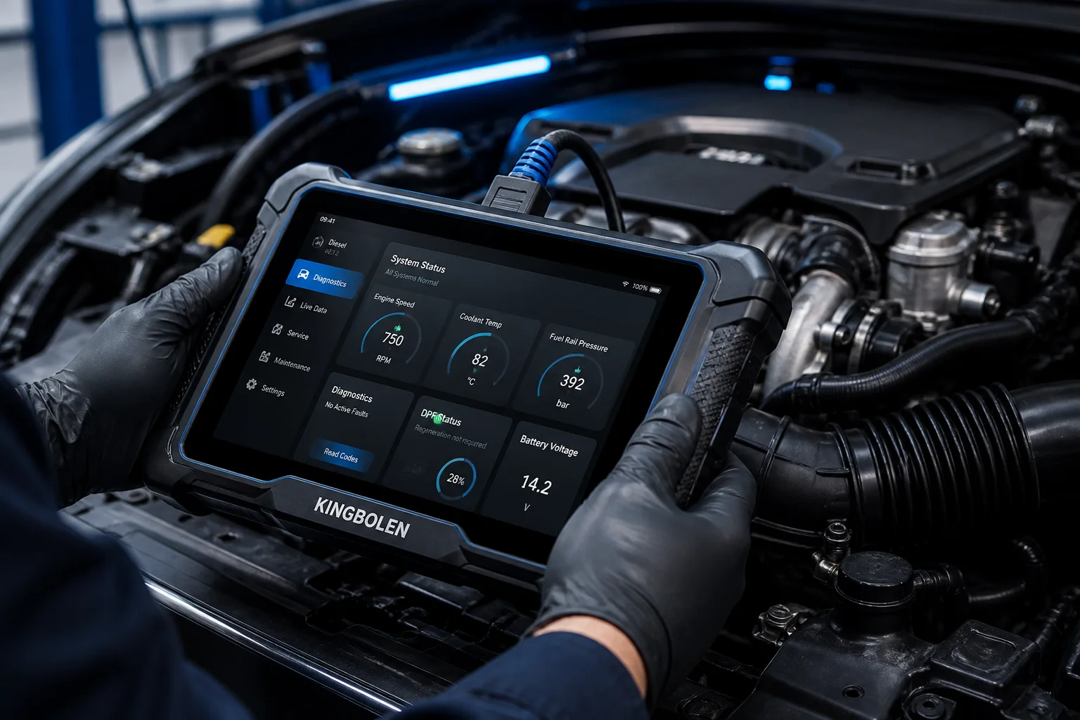 Diagnóstico electrónico con scanner KINGBOLEN en un vehículo